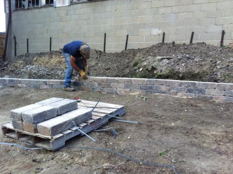 Early in the installation of the retaining wall.